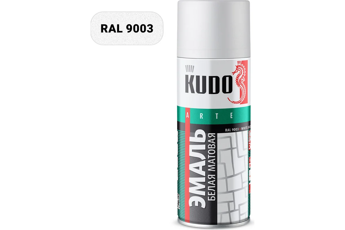 kudo-1101 უნივერსალური ემალი თეთრი გლუვი, აეროზოლი (520 მლ)KU-1101 - Image 1