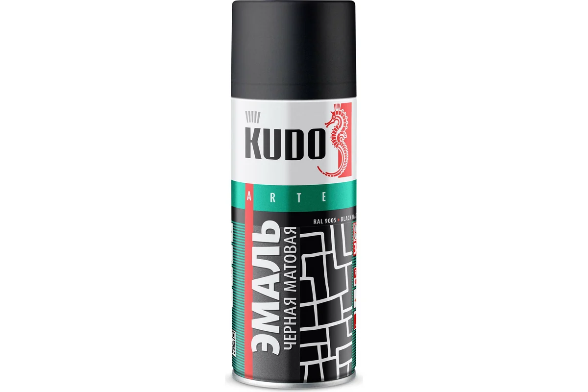 kudo-1102 უნივერსალური ემალი შავი გლუვი, აეროზოლი (520 მლ)KU-1102 - Image 1